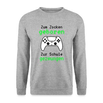 Gamer - Zum Zocken Geboren Zur Schule Gezwungen - Unisex Pullover - Weißgrau meliert - Vorne - Alina (178cm) & Michal (187cm)