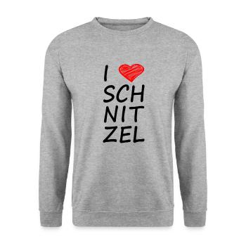 I LOVE SCHNITZEL - Unisex Pullover - Weißgrau meliert - Vorne - Alina (178cm) & Michal (187cm)