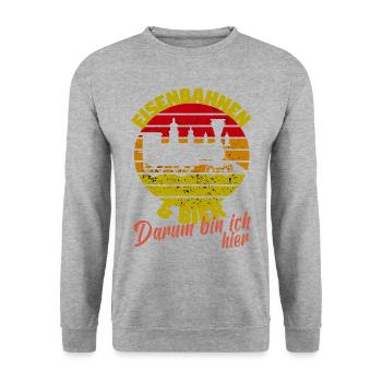 Dampflok Lokführer Eisenbahner Eisenbahn Lok Bahn - Unisex Pullover - Weißgrau meliert - Vorne - Alina (178cm) & Michal (187cm)