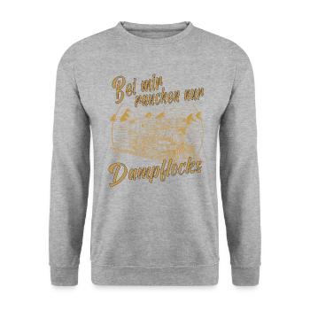 Dampflok Lokführer Eisenbahner Eisenbahn Lok Bahn - Unisex Pullover - Weißgrau meliert - Vorne - Alina (178cm) & Michal (187cm)