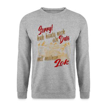 Modeleisenbahner Modeleisenbahn Modellzug Lok - Unisex Pullover - Weißgrau meliert - Vorne - Alina (178cm) & Michal (187cm)