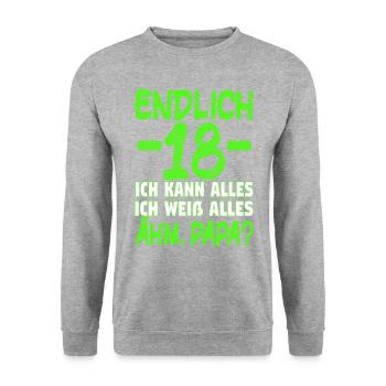 18 Geburtstag Geburtstagsgeschenk volljährig - Unisex Pullover - Weißgrau meliert - Vorne - Alina (178cm) & Michal (187cm)