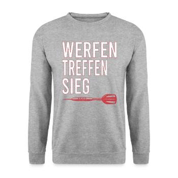 Darten Dart Darts Dartspieler Dartpfeile sieg - Unisex Pullover - Weißgrau meliert - Vorne - Alina (178cm) & Michal (187cm)