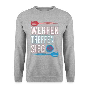Dart Dartspieler Darten Dartpfeile Darts siegen - Unisex Pullover - Weißgrau meliert - Vorne - Alina (178cm) & Michal (187cm)