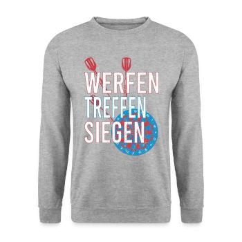 Dart Dartspieler Darten Dartpfeile Darts treffen - Unisex Pullover - Weißgrau meliert - Vorne - Alina (178cm) & Michal (187cm)