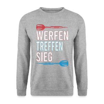 Dart Dartspieler Darten Dartpfeile Darts werfen - Unisex Pullover - Weißgrau meliert - Vorne - Alina (178cm) & Michal (187cm)