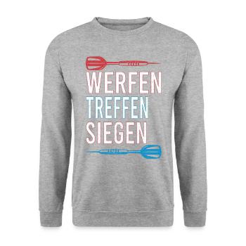 Dart Dartspieler Darten Dartpfeile Darts treffen - Unisex Pullover - Weißgrau meliert - Vorne - Alina (178cm) & Michal (187cm)