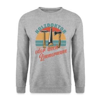 Zimmermann Holzbauer Zimmerer Holzbau Papa Holz - Unisex Pullover - Weißgrau meliert - Vorne - Alina (178cm) & Michal (187cm)