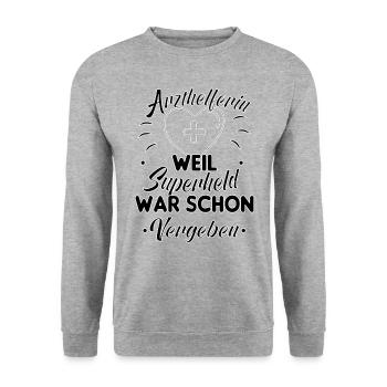 Arzthelferin MFA Krankenschwester Pflegekraft crna - Unisex Pullover - Weißgrau meliert - Vorne - Alina (178cm) & Michal (187cm)