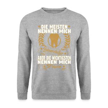 Zahnarzthelfer Zahnmedizin Zahnarzthelferin Vater - Unisex Pullover - Weißgrau meliert - Vorne - Alina (178cm) & Michal (187cm)