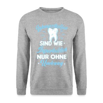 Zahnarzthelfer Zahnmedizin Zahnarzthelferin Zahn - Unisex Pullover - Weißgrau meliert - Vorne - Alina (178cm) & Michal (187cm)