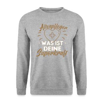 Pfleger Altenpflege Altenpfleger Vater Pflege - Unisex Pullover - Weißgrau meliert - Vorne - Alina (178cm) & Michal (187cm)