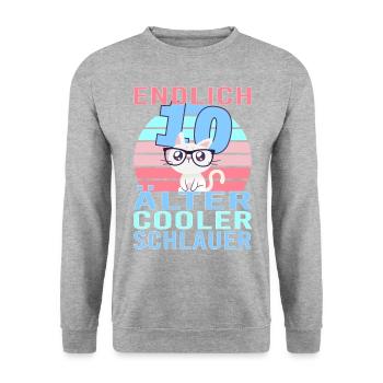 10 Jahre 10. Geburtstag Katze Kätzchen Mietze Miau - Unisex Pullover - Weißgrau meliert - Vorne - Alina (178cm) & Michal (187cm)