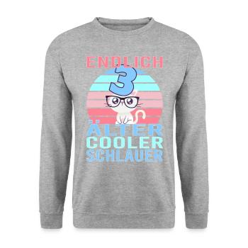 3. Geburtstag 3 Jahre Katze Kätzchen Mietze Miau - Unisex Pullover - Weißgrau meliert - Vorne - Alina (178cm) & Michal (187cm)