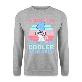 4 Jahre 4. Geburtstag Katze Kätzchen Mietze Miau - Unisex Pullover - Weißgrau meliert - Vorne - Alina (178cm) & Michal (187cm)
