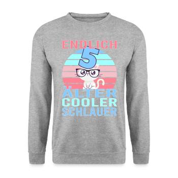 5 Jahre 5. Geburtstag Katze Kätzchen Mietze Miau - Unisex Pullover - Weißgrau meliert - Vorne - Alina (178cm) & Michal (187cm)