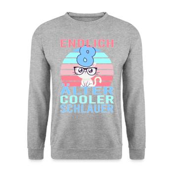 8 Jahre 8. Geburtstag Katze Kätzchen Mietze Miau - Unisex Pullover - Weißgrau meliert - Vorne - Alina (178cm) & Michal (187cm)
