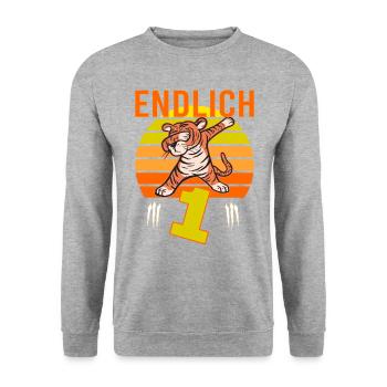 1 Geburtstag Löwe Tiger witzig 1 Jahre Junge - Unisex Pullover - Weißgrau meliert - Vorne - Alina (178cm) & Michal (187cm)