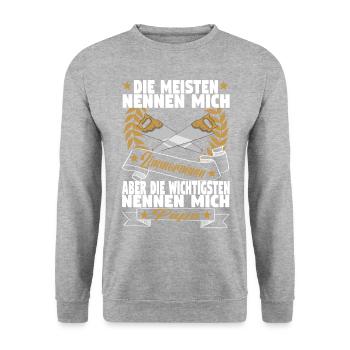 Zimmermann Holzbauer Zimmerer Holzbau Papa - Unisex Pullover - Weißgrau meliert - Vorne - Alina (178cm) & Michal (187cm)