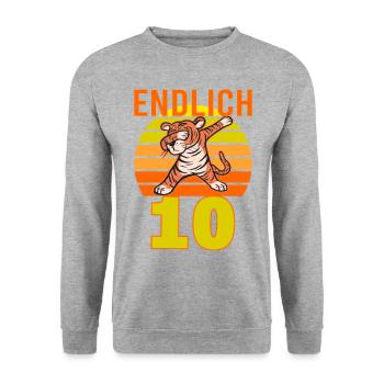 10 Geburtstag Löwe Tiger witzig 10 Jahre Junge - Unisex Pullover - Weißgrau meliert - Vorne - Alina (178cm) & Michal (187cm)