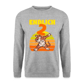 2 Geburtstag Löwe Tiger witzig 2 Jahre Junge - Unisex Pullover - Weißgrau meliert - Vorne - Alina (178cm) & Michal (187cm)