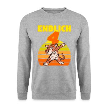 Tiger 4 Geburtstag 4 Jahre Löwe witzig Junge - Unisex Pullover - Weißgrau meliert - Vorne - Alina (178cm) & Michal (187cm)