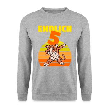 5 Geburtstag Löwe Tiger witzig 5 Jahre Junge - Unisex Pullover - Weißgrau meliert - Vorne - Alina (178cm) & Michal (187cm)