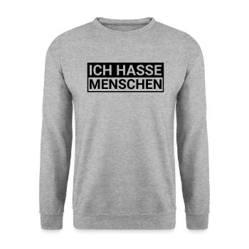 Lustiges Ich hasse Menschen Humorvoll - Unisex Pullover - Weißgrau meliert - Vorne - Alina (178cm) & Michal (187cm)