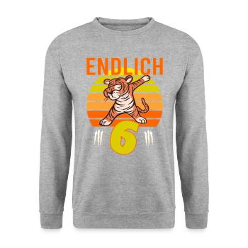 6 Geburtstag 6 Jahre Löwe dabbing Tiger witzig dab - Unisex Pullover - Weißgrau meliert - Vorne - Alina (178cm) & Michal (187cm)
