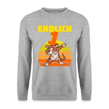 Dabbing Tiger 1 Geburtstag 1 Jahr Löwe witzig dab - Unisex Pullover - Weißgrau meliert - Vorne - Alina (178cm) & Michal (187cm)