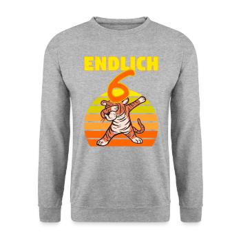 Dabbing Tiger 6 Geburtstag 6 Jahr Löwe witzig dab - Unisex Pullover - Weißgrau meliert - Vorne - Alina (178cm) & Michal (187cm)