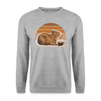 Wasserschwein Capybara Cappybara Kaffee Coffee - Unisex Sweatshirt - salt & pepper - Front - Alina (178cm) & Michal (187cm)