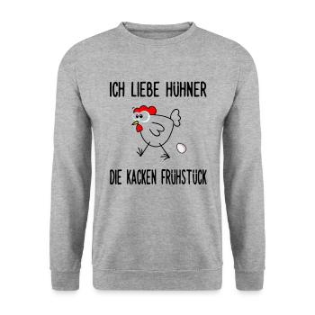 Eier - Ich liebe Hühner die kacken Frühstück - Unisex Pullover - Weißgrau meliert - Vorne - Alina (178cm) & Michal (187cm)