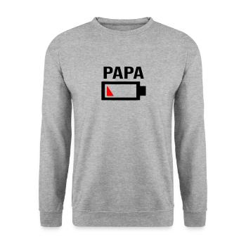 Papa ist müde & der Akku ist leer - Unisex Pullover - Weißgrau meliert - Vorne - Alina (178cm) & Michal (187cm)