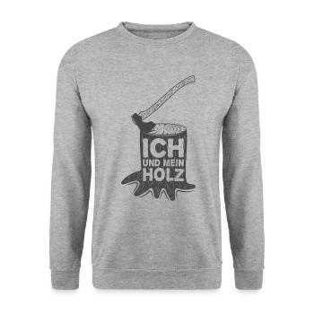 Ich Und Mein Holz - Lustiges Holzfäller - Unisex Pullover - Weißgrau meliert - Vorne - Alina (178cm) & Michal (187cm)