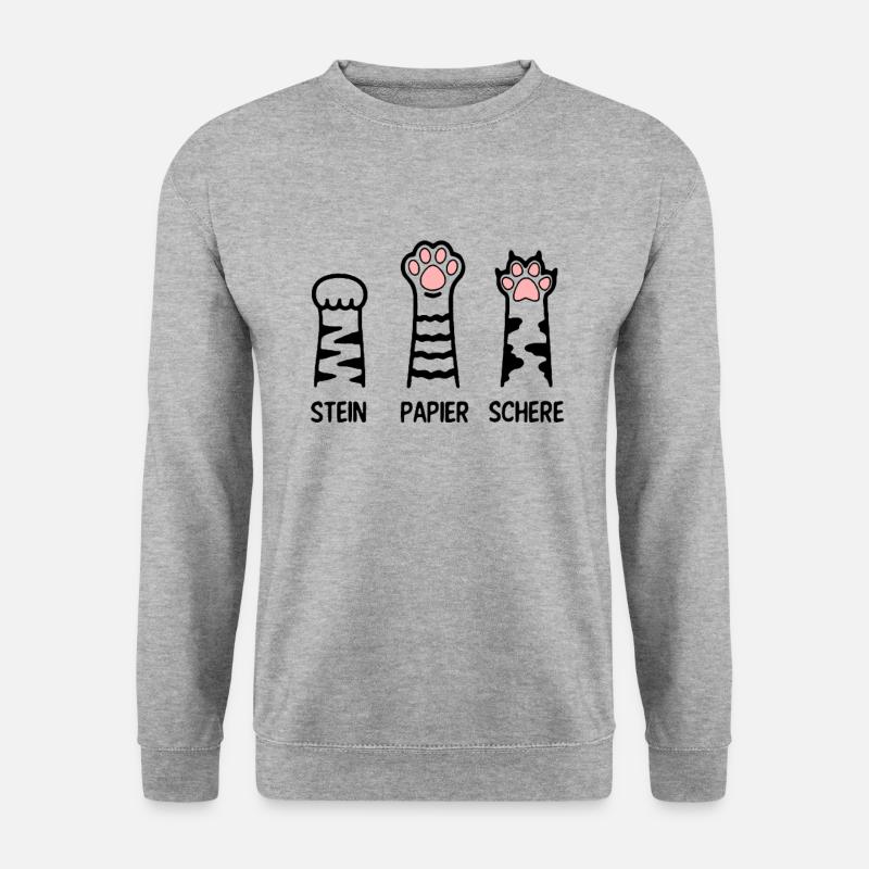 Stein Papier Schere Katze Pfote Spiel Katzenpfoten - Unisex Pullover - Weißgrau meliert