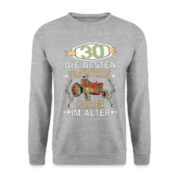 30 Geburtstag Traktor Treker Bauer Trecker Rentner - Unisex Pullover - Weißgrau meliert - Vorne - Alina (178cm) & Michal (187cm)