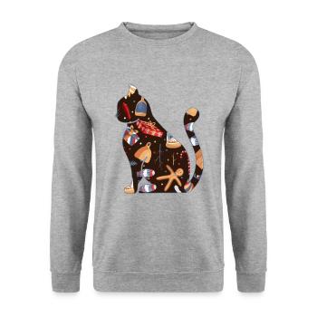 Chat domestique Chat à poil court Maine Coon Noël - Sweat-shirt Unisexe - gris chiné - Devant - Alina (178cm) & Michal (187cm)