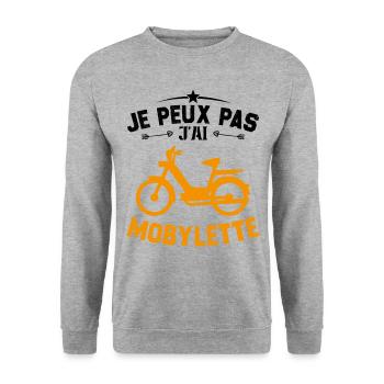 Ich kann nicht, ich habe ein Moped-Geschenk - Unisex Pullover - Weißgrau meliert - Vorne - Alina (178cm) & Michal (187cm)