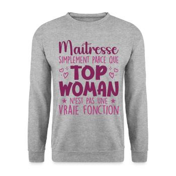 Maîtresse Top Woman - Cadeau Maîtresse - Sweat-shirt Unisexe - gris chiné - Devant - Alina (178cm) & Michal (187cm)