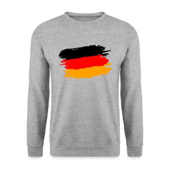 Ich liebe DEUTSCHLAND Shirt Fahne GERMANY STOLZ - Unisex Pullover - Weißgrau meliert - Vorne - Alina (178cm) & Michal (187cm)