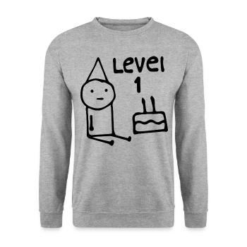 1. Geburtstagsfeier Lustig 1 Jahr alt Geburtstagskinder - Unisex Pullover - Weißgrau meliert - Vorne - Alina (178cm) & Michal (187cm)