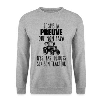 Beweis, dass mein Papa Traktor | Bauer Papa - Unisex Pullover - Weißgrau meliert - Vorne - Alina (178cm) & Michal (187cm)