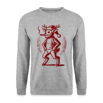 Renne de fête avec cigare look vintage - Sweat-shirt Unisexe - gris chiné - Devant - Alina (178cm) & Michal (187cm)