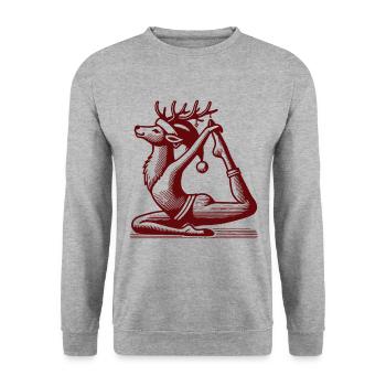 Drôle Yoga Renne Noël Design - Sweat-shirt Unisexe - gris chiné - Devant - Alina (178cm) & Michal (187cm)