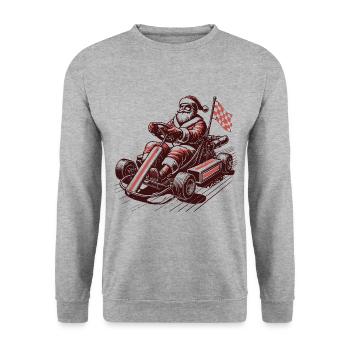 Weihnachtsmann Im Go-Kart - Unisex Pullover - Weißgrau meliert - Vorne - Alina (178cm) & Michal (187cm)