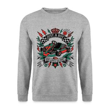 Un garçon qui aime les courses de karting style rétro - Sweat-shirt Unisexe - gris chiné - Devant - Alina (178cm) & Michal (187cm)