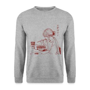 Japan Ramen Noodles Girls Streetwear Aesthetics - Unisex Sweatshirt - salt & pepper - Front - Alina (178cm) & Michal (187cm)