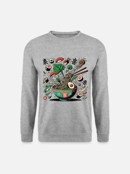 Ramen Nudeln Japanisches Streetwear Sushi Kunst - Unisex Pullover - Weißgrau meliert
