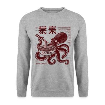 Ukiyo-E Ramen Nouilles Octopus Rétro Style Japon - Sweat-shirt Unisexe - gris chiné - Devant - Alina (178cm) & Michal (187cm)